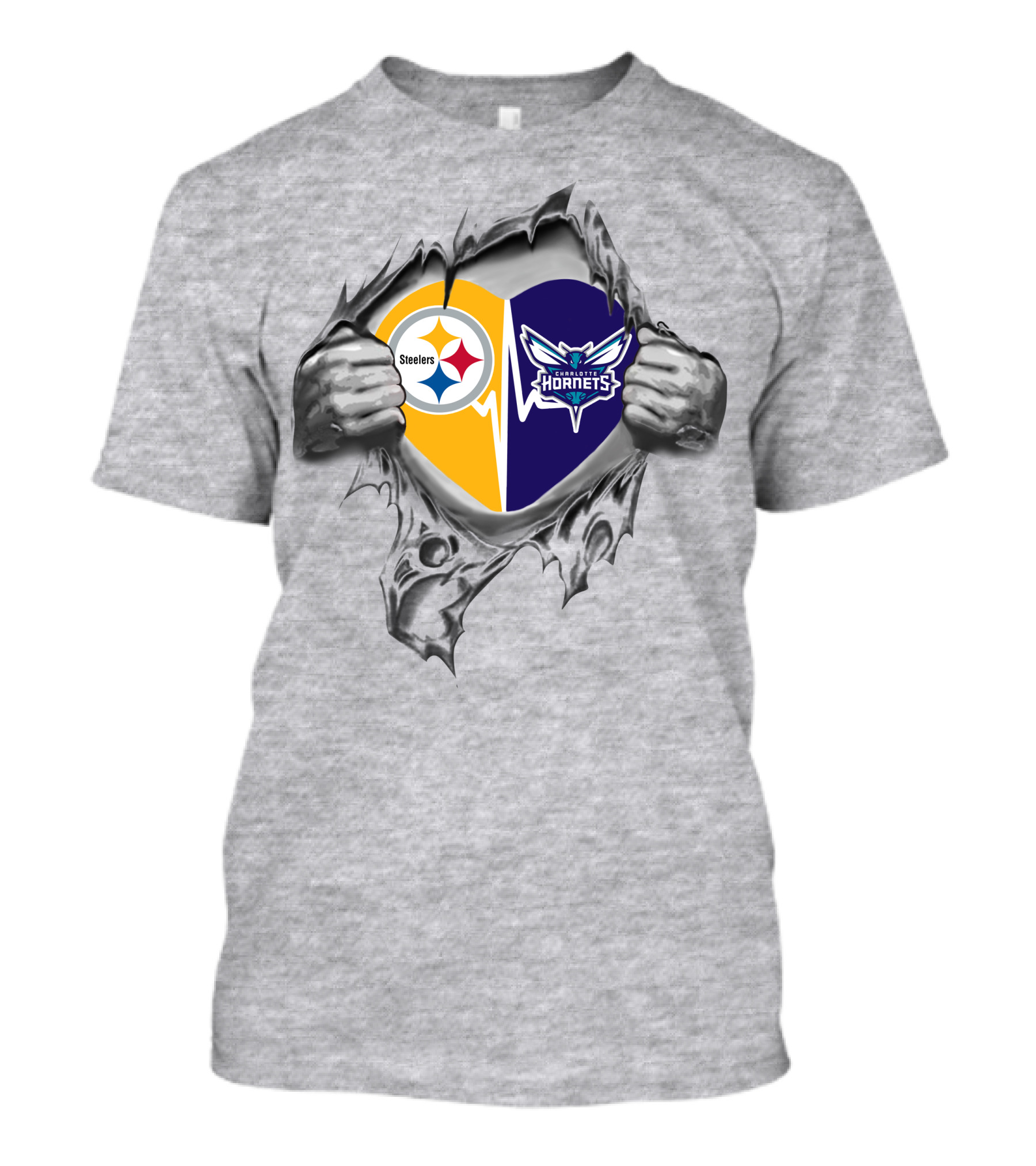 Steelers Charlotte Hornets Heart Split T-Shirt