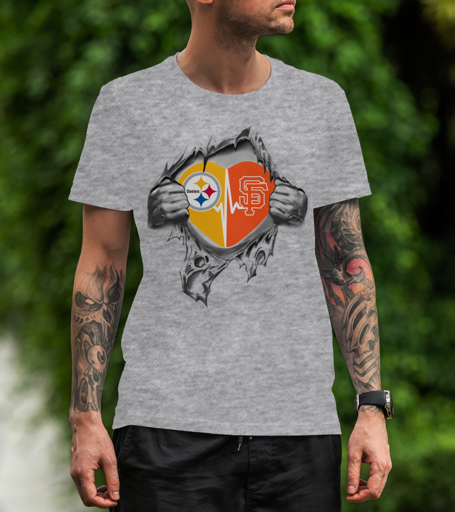 Steelers And San Francisco Giants Heartbeat Passion T-Shirt