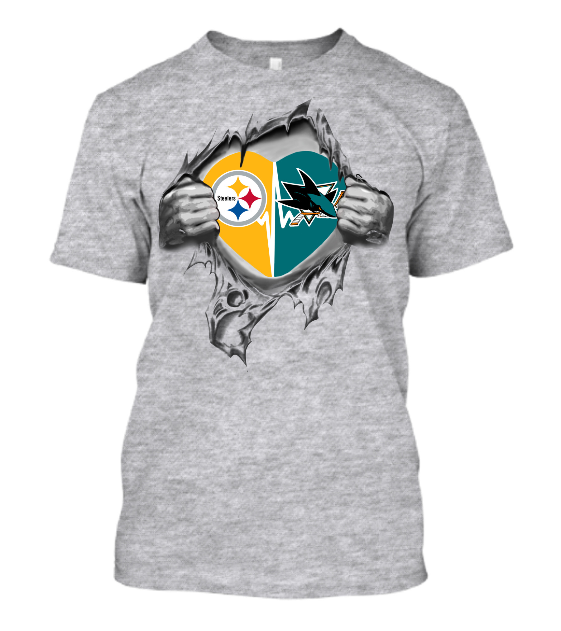 Steelers San Jose Sharks Heart Logo Tear T-Shirt