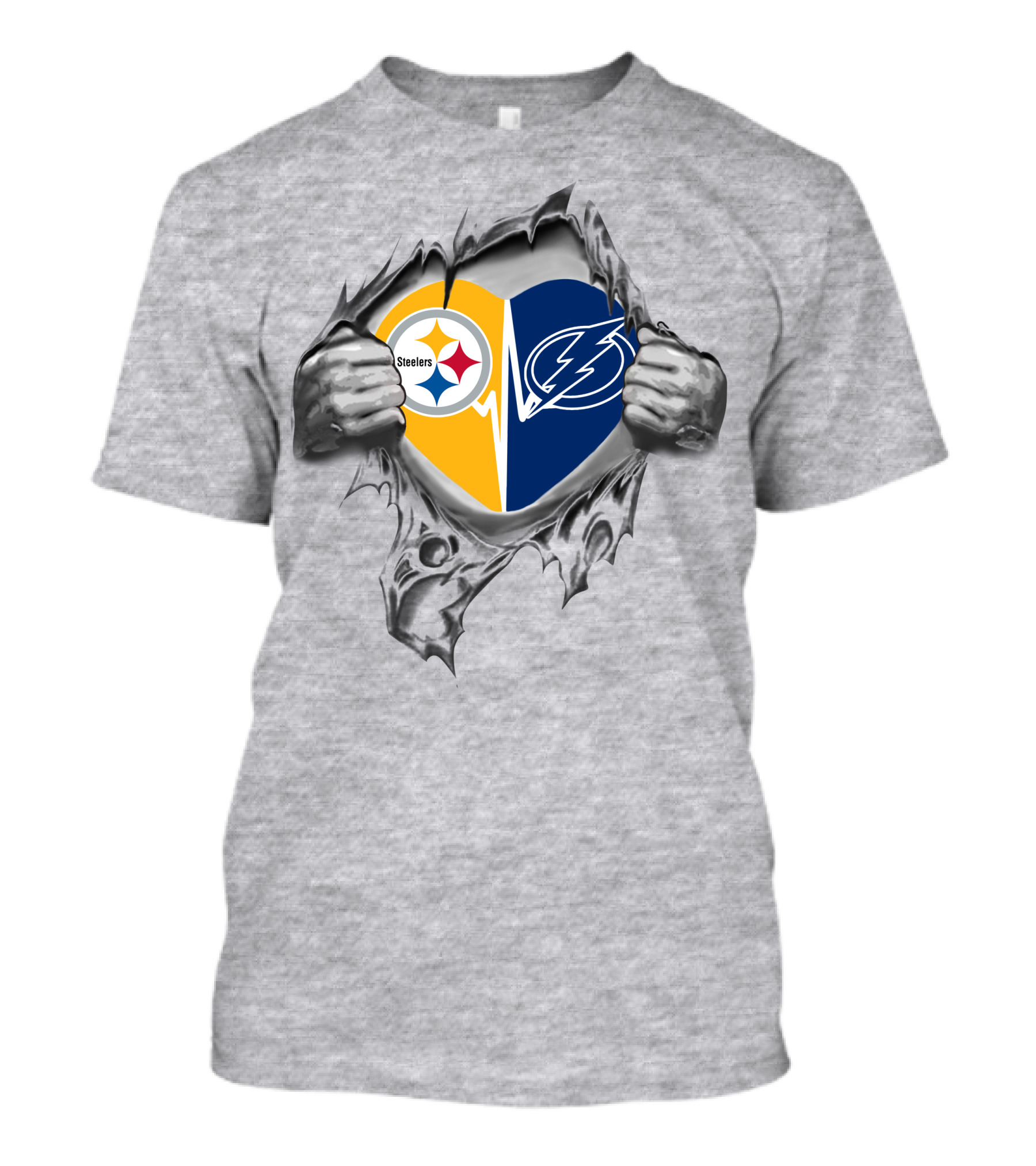Steelers Tampa Bay Lightning Heart Torn Open Loyalty T-Shirt