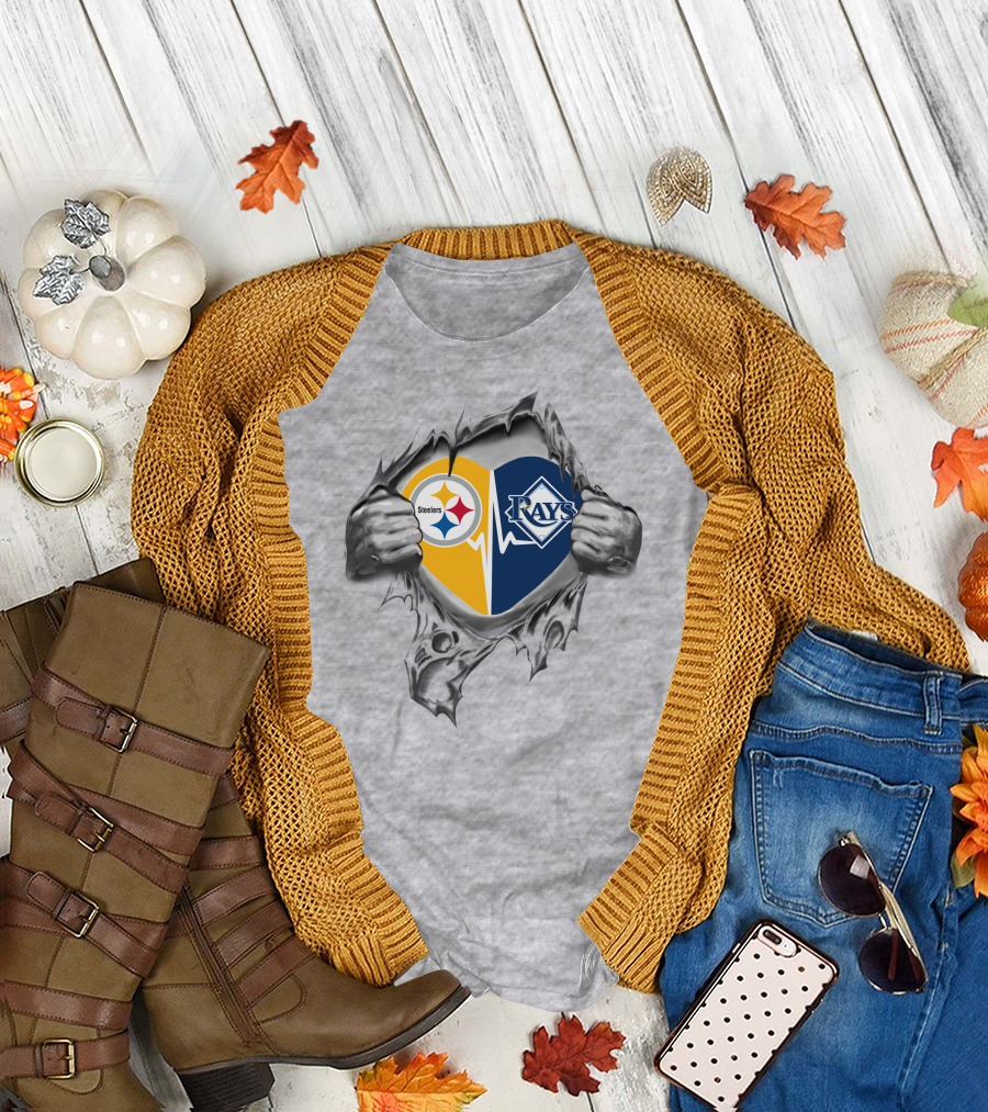 Steelers And Tampa Bay Rays Heartbeat Loyalty Fan T-Shirt