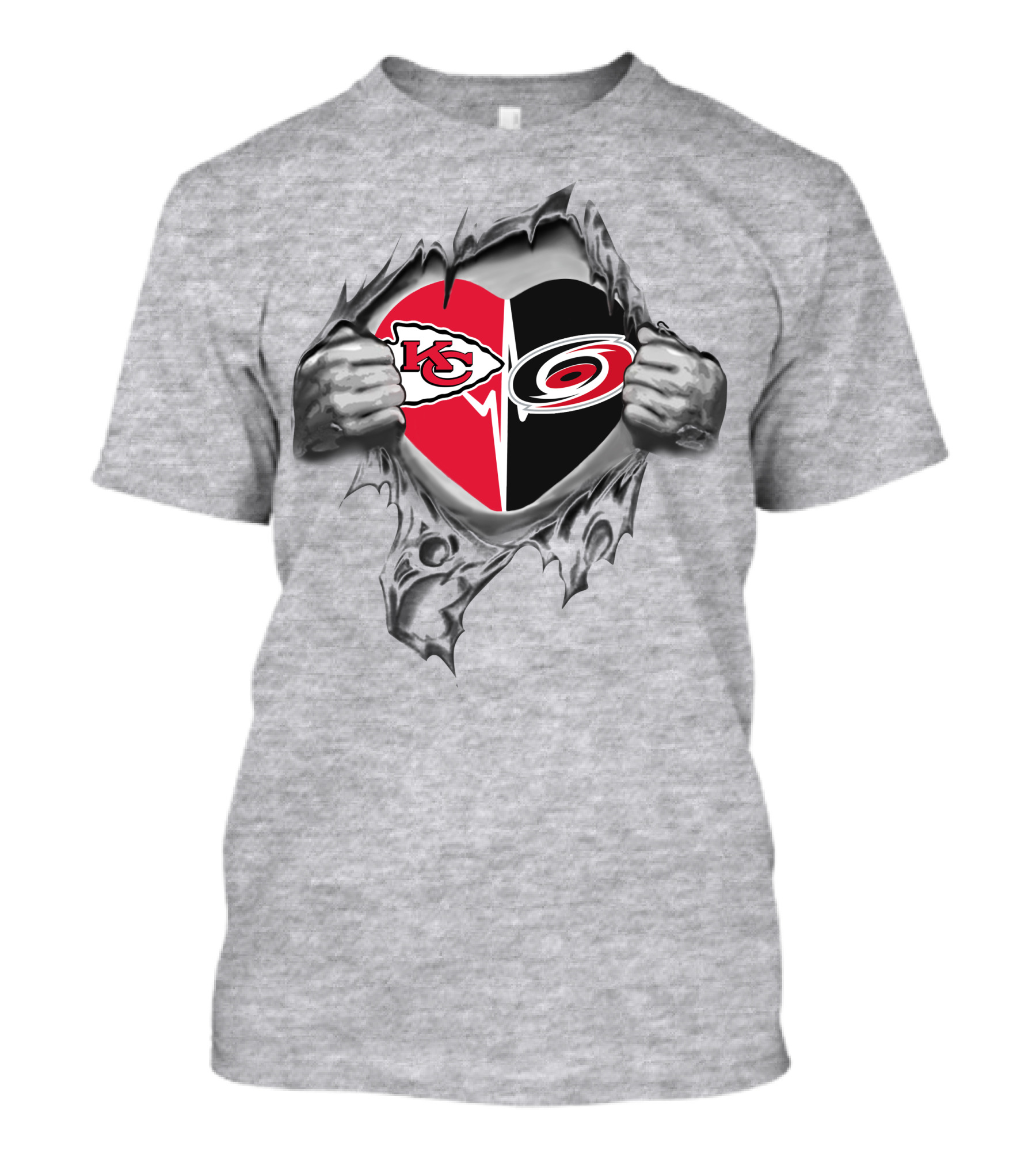 Chiefs Hurricanes Heart Torn Silver Texture Sports Logos T-Shirt