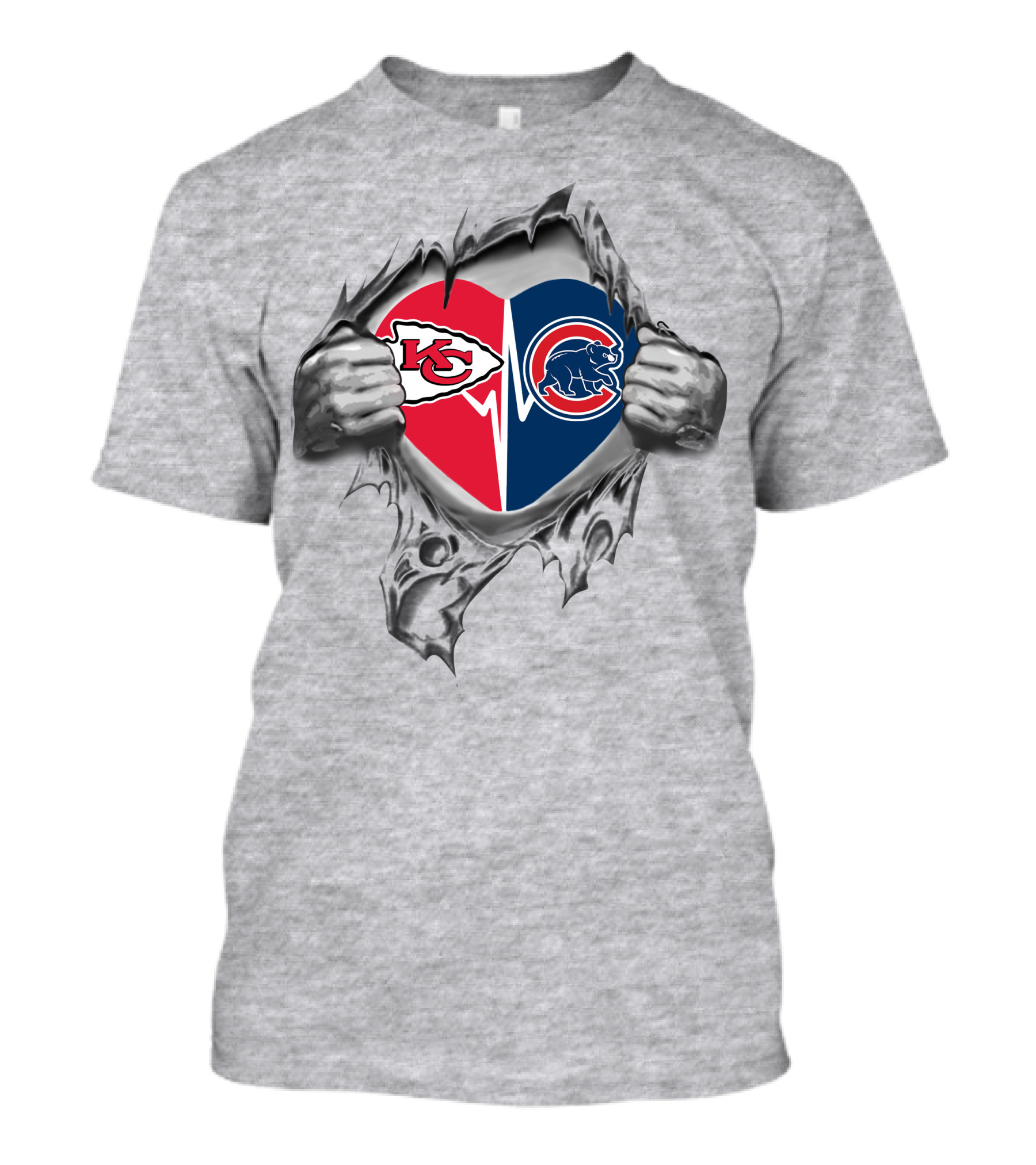 Chiefs Chicago Cubs Heart Logos Torn T-Shirt