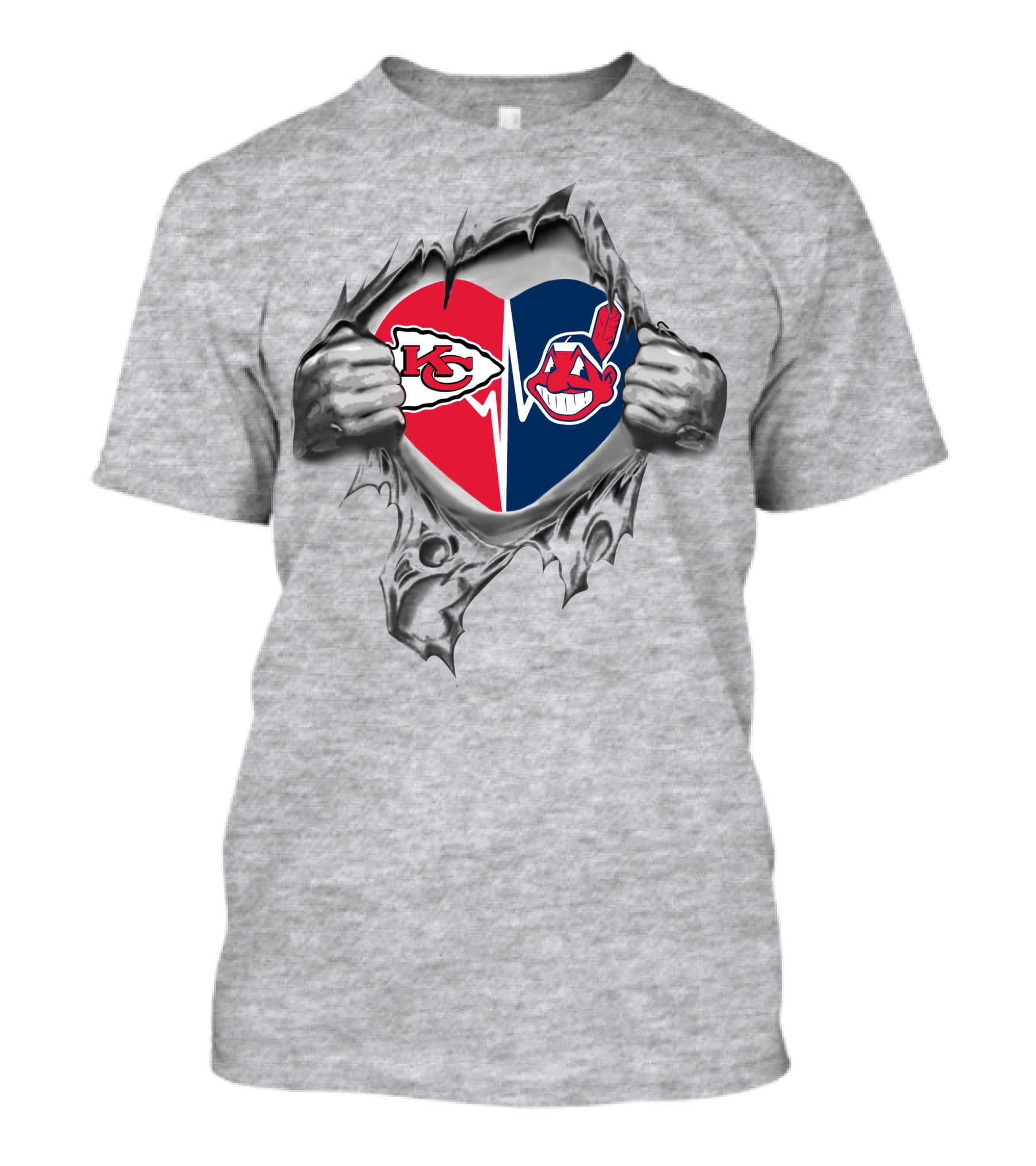 Chiefs Cleveland Indians Heart Logo Torn Fabric T-Shirt
