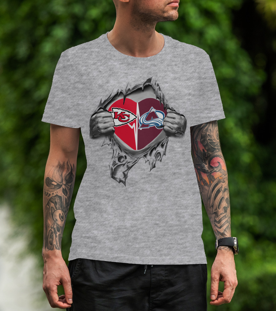 Chiefs Colorado Avalanche Heart Design With Logos T-Shirt