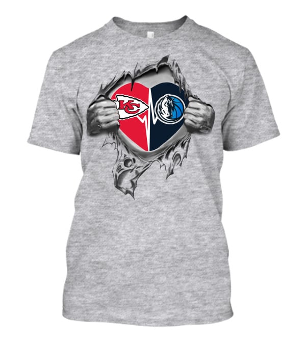 Chiefs Dallas Mavericks Heart With Logos T-Shirt