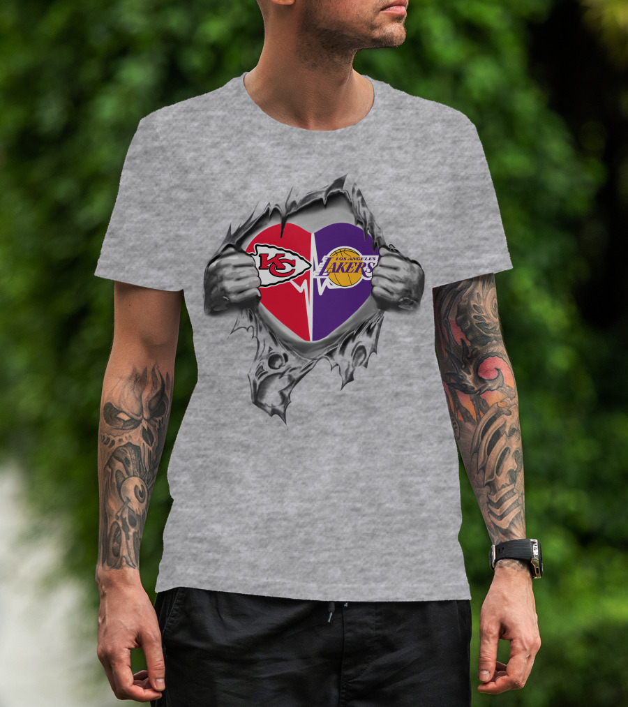 Chiefs Los Angeles Lakers Heartbeat Tearing T-Shirt