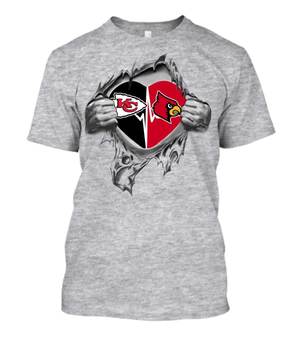 Kansas City Chiefs And Louisville Cardinals Heart T-Shirt