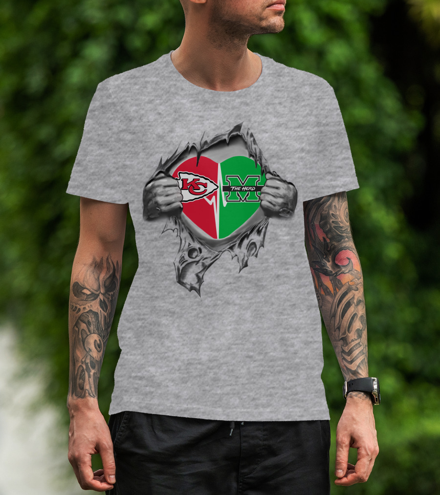 Kansas City Chiefs Marshall Thundering Herd Heart T-Shirt