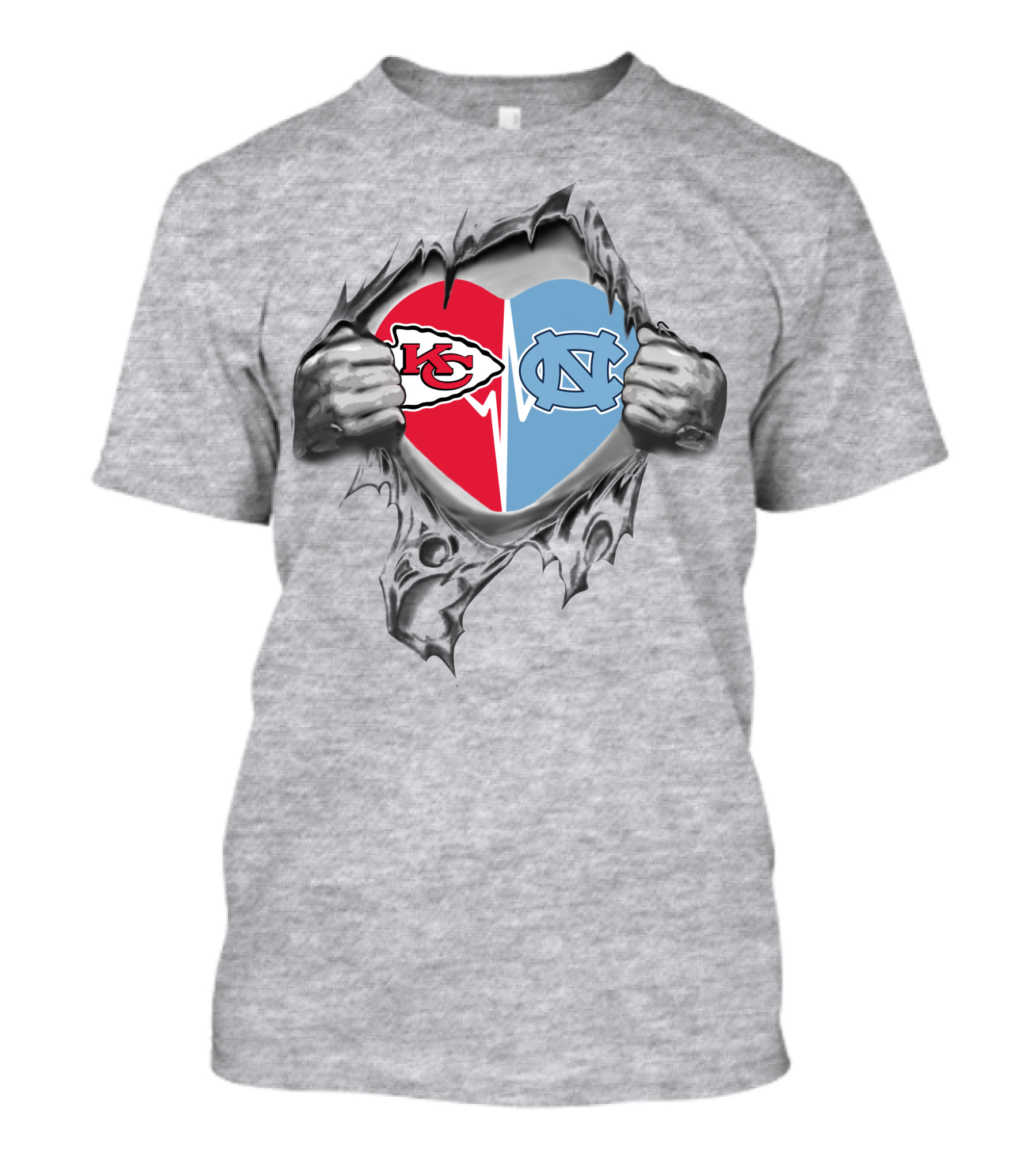 Chiefs North Carolina Tar Heels Heart Symbol Fusion T-Shirt