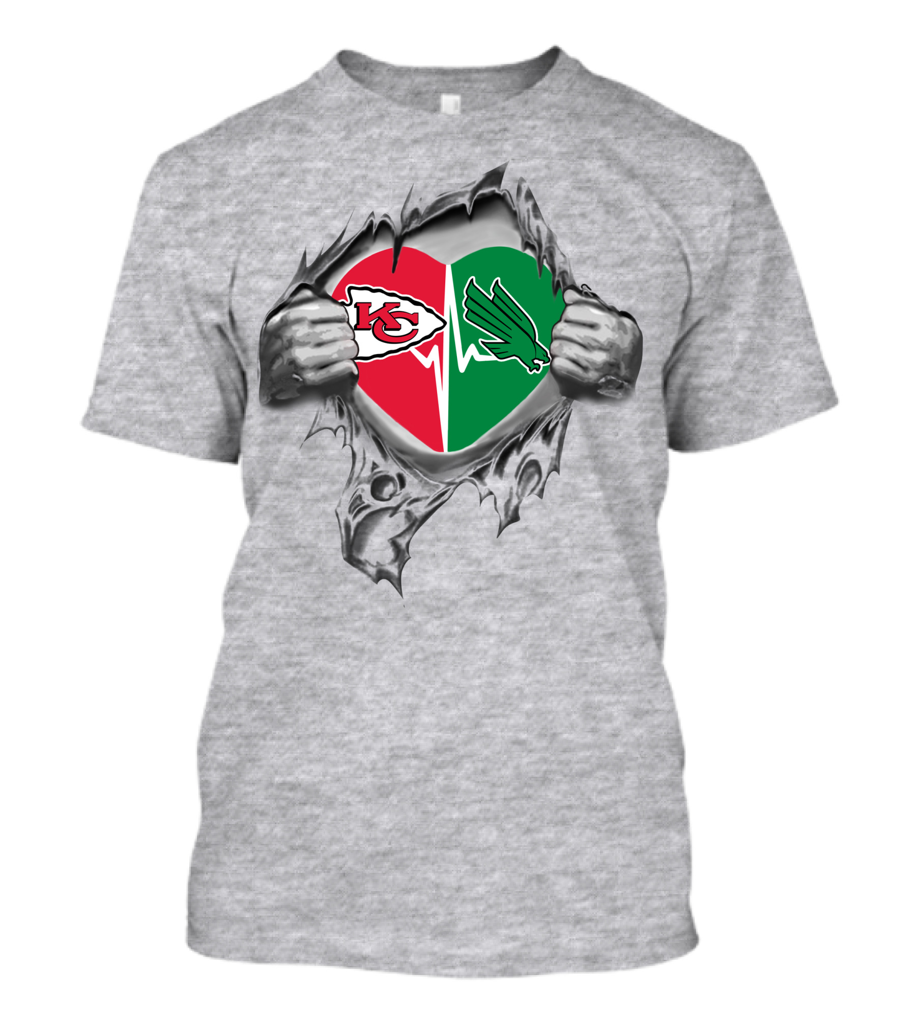 Chiefs Heart North Texas Mean Green Duo Loyalty Symbol T-Shirt