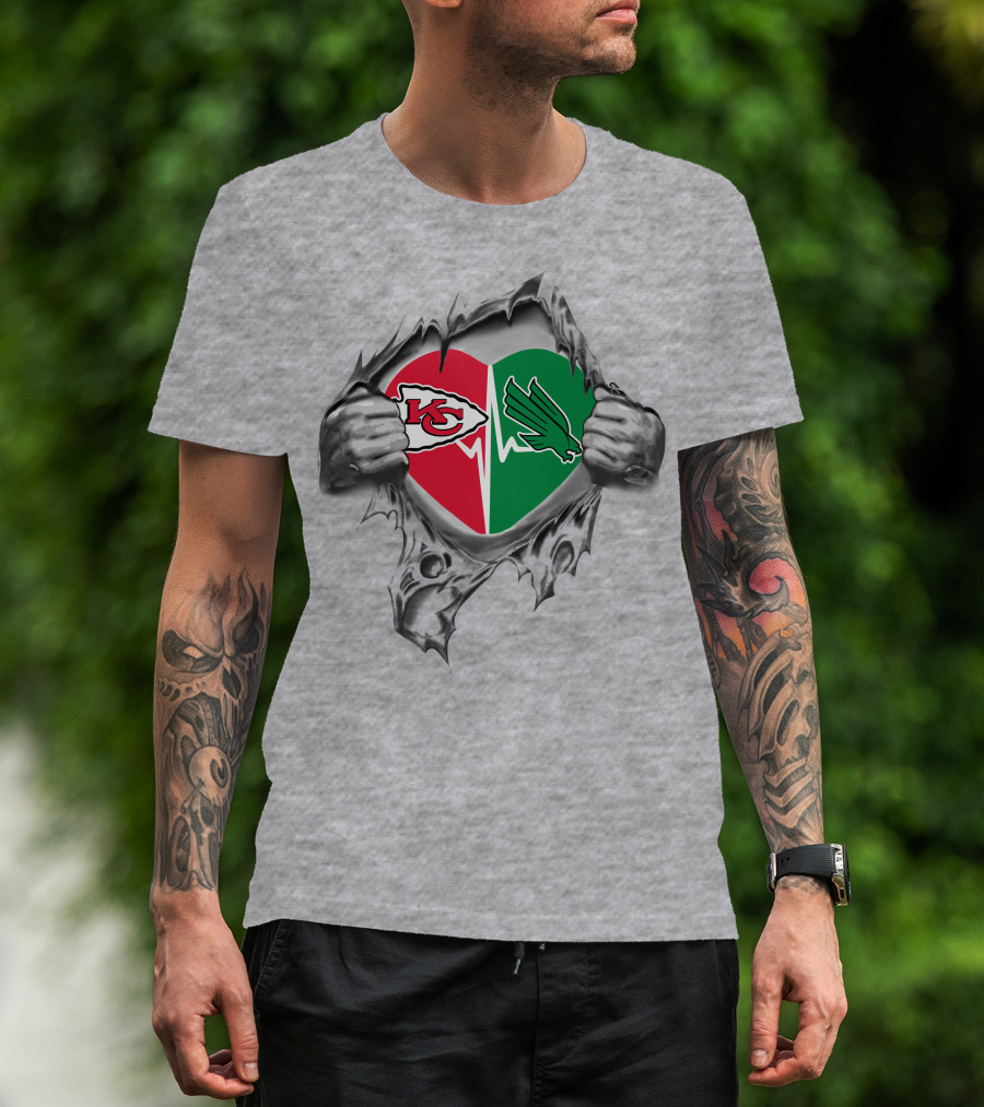 Chiefs Heart North Texas Mean Green Duo Loyalty Symbol T-Shirt
