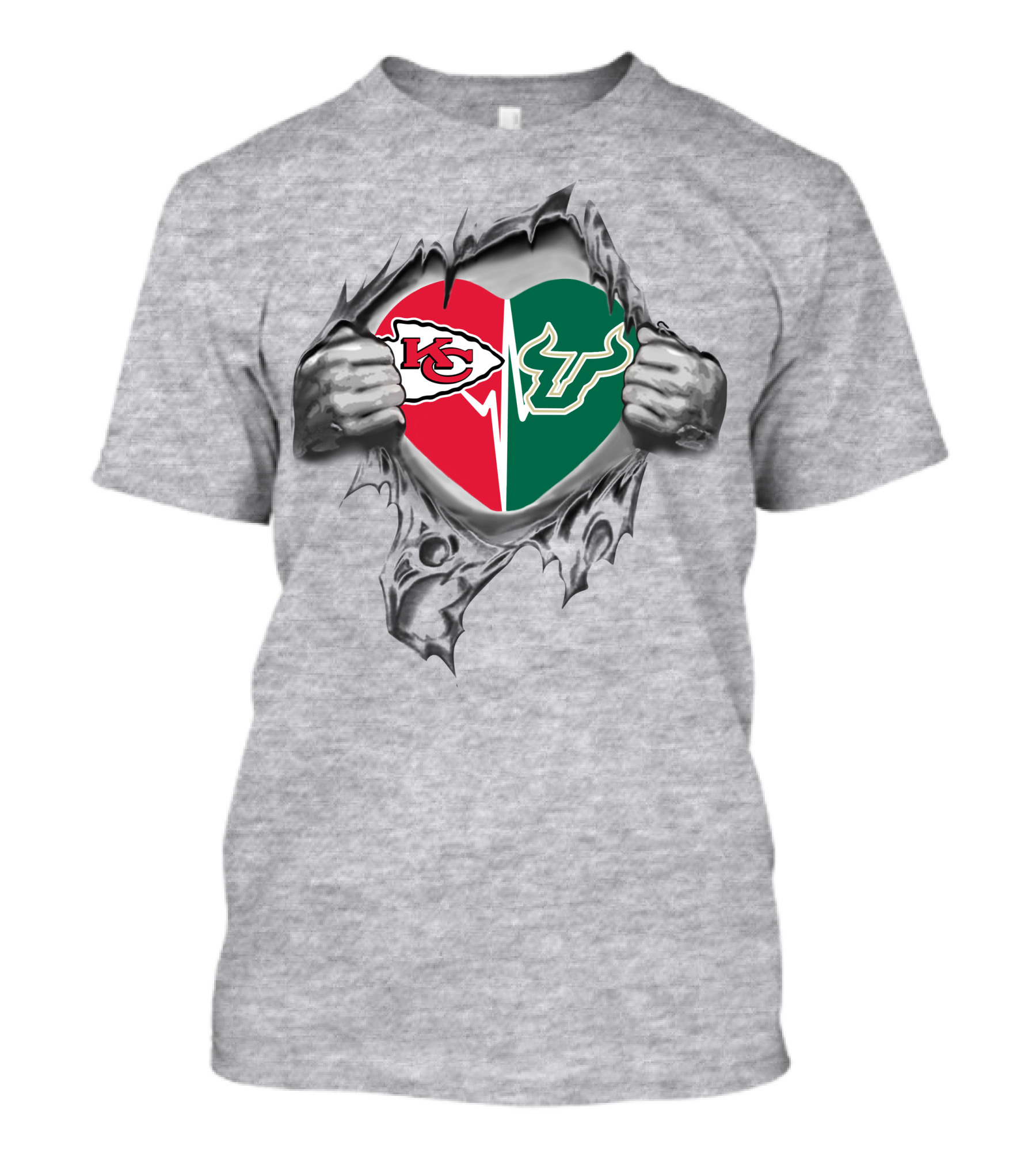 Kansas City Chiefs South Florida Bulls Heart Rip T-Shirt