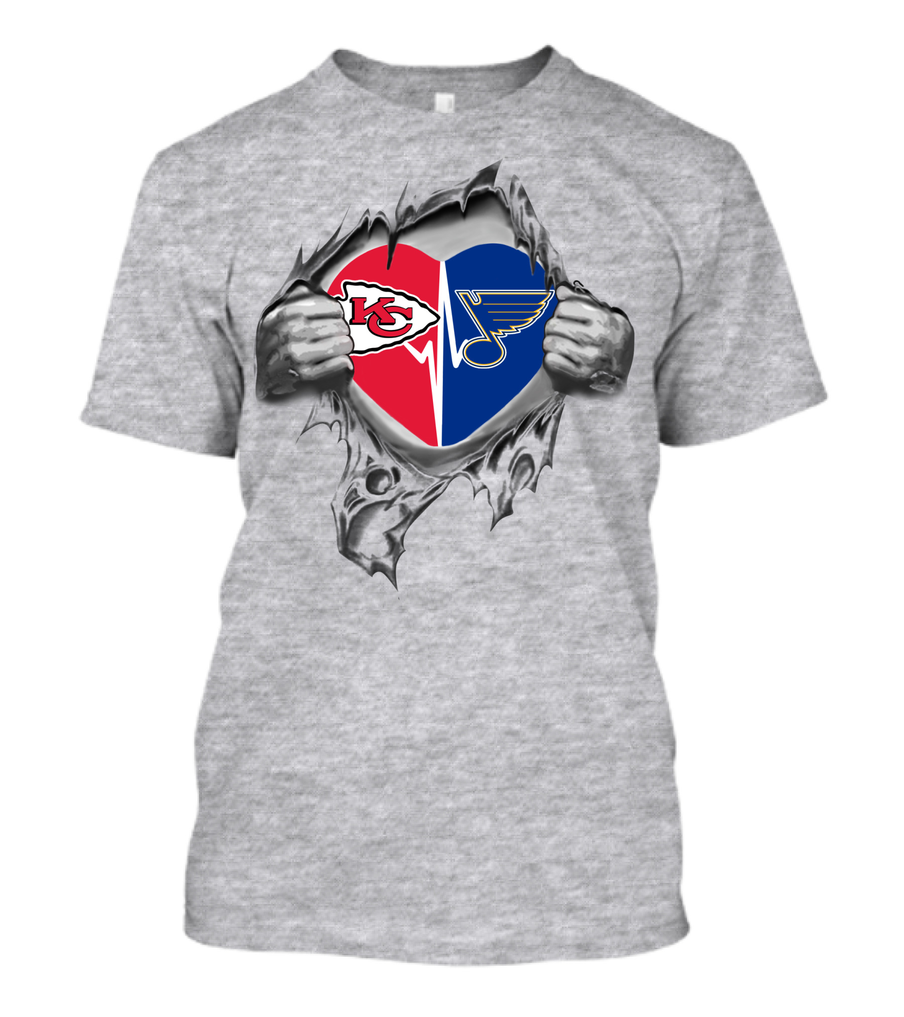 Chiefs Heart With St Louis Blues Logo Tear T-Shirt
