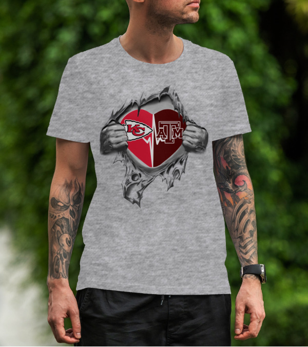 Chiefs Texas A&M Aggies Heart Logos Inside Torn T-Shirt