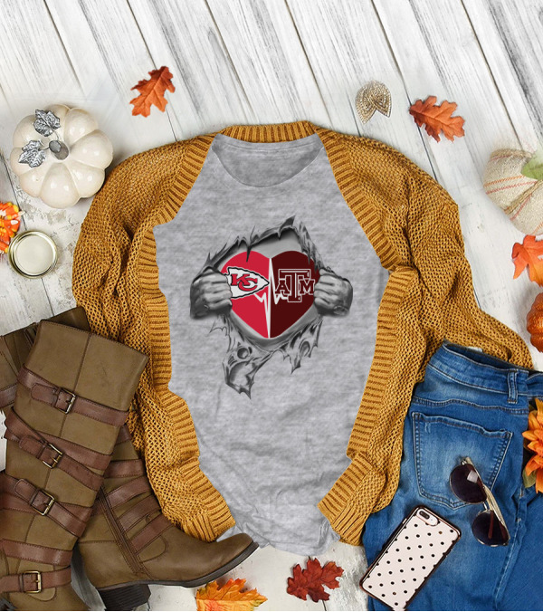 Chiefs Texas A&M Aggies Heart Logos Inside Torn T-Shirt