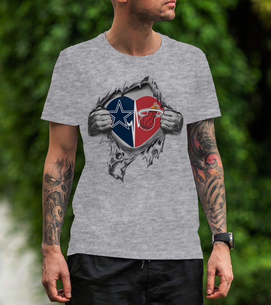 Cowboys Miami Heat Heart Star And Flaming Basketball Fusion T-Shirt