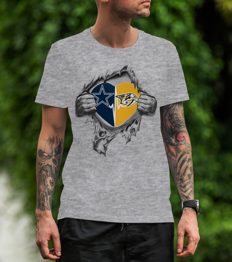 Dallas Cowboys Nashville Predators Heart Split Fan T-Shirt