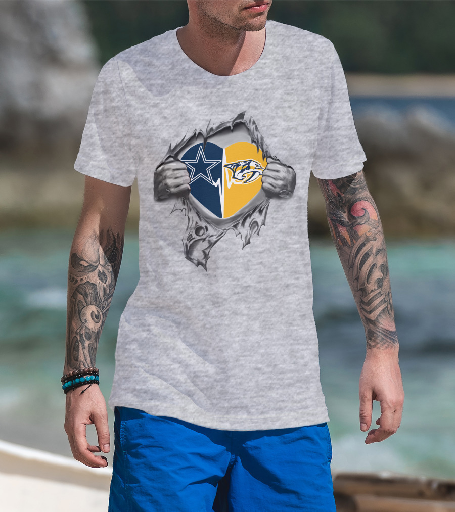 Dallas Cowboys Nashville Predators Heart Split Fan T-Shirt