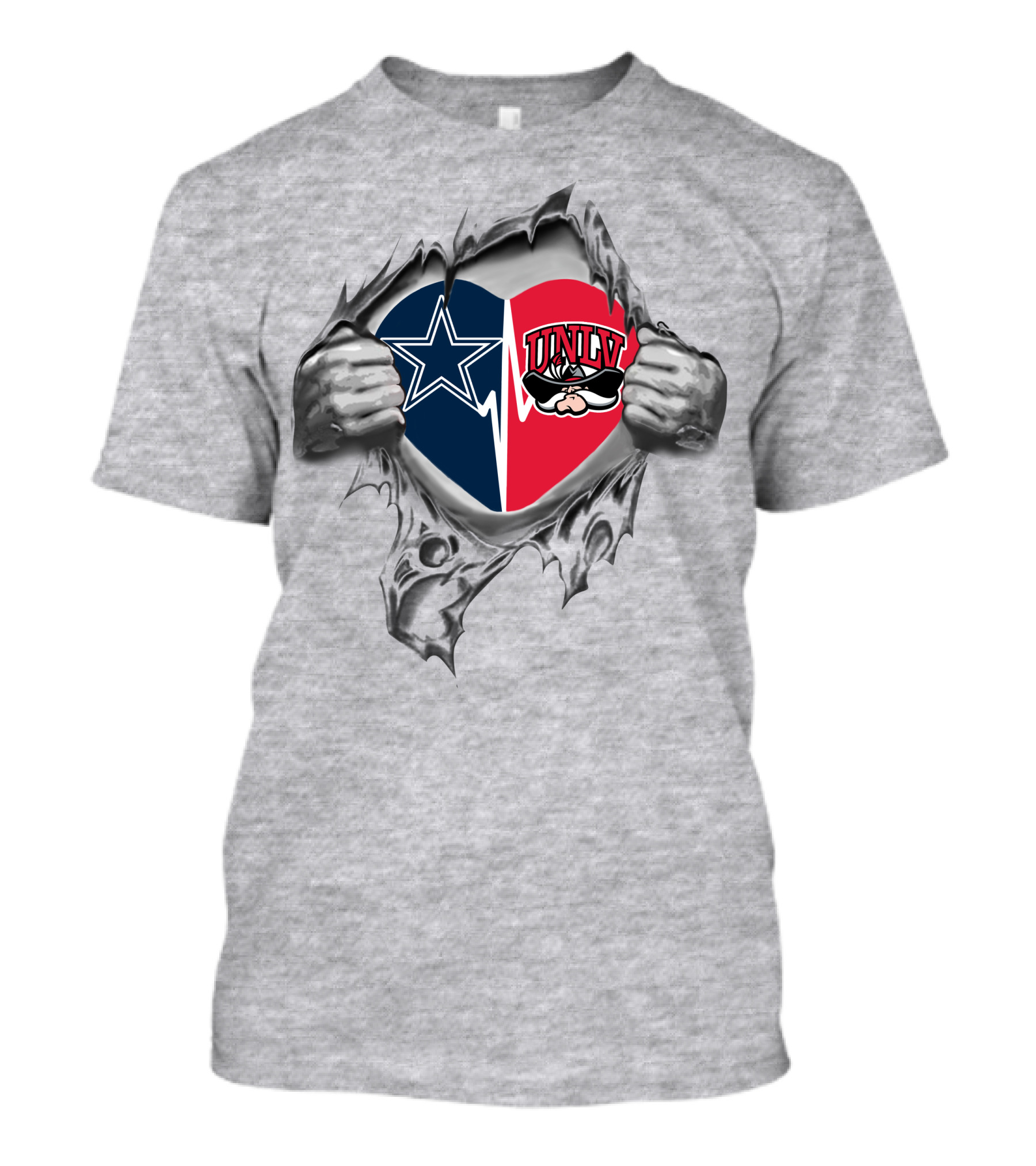 Cowboys Unlv Rebels Heart Combined Symbol With Iconic Logos T-Shirt
