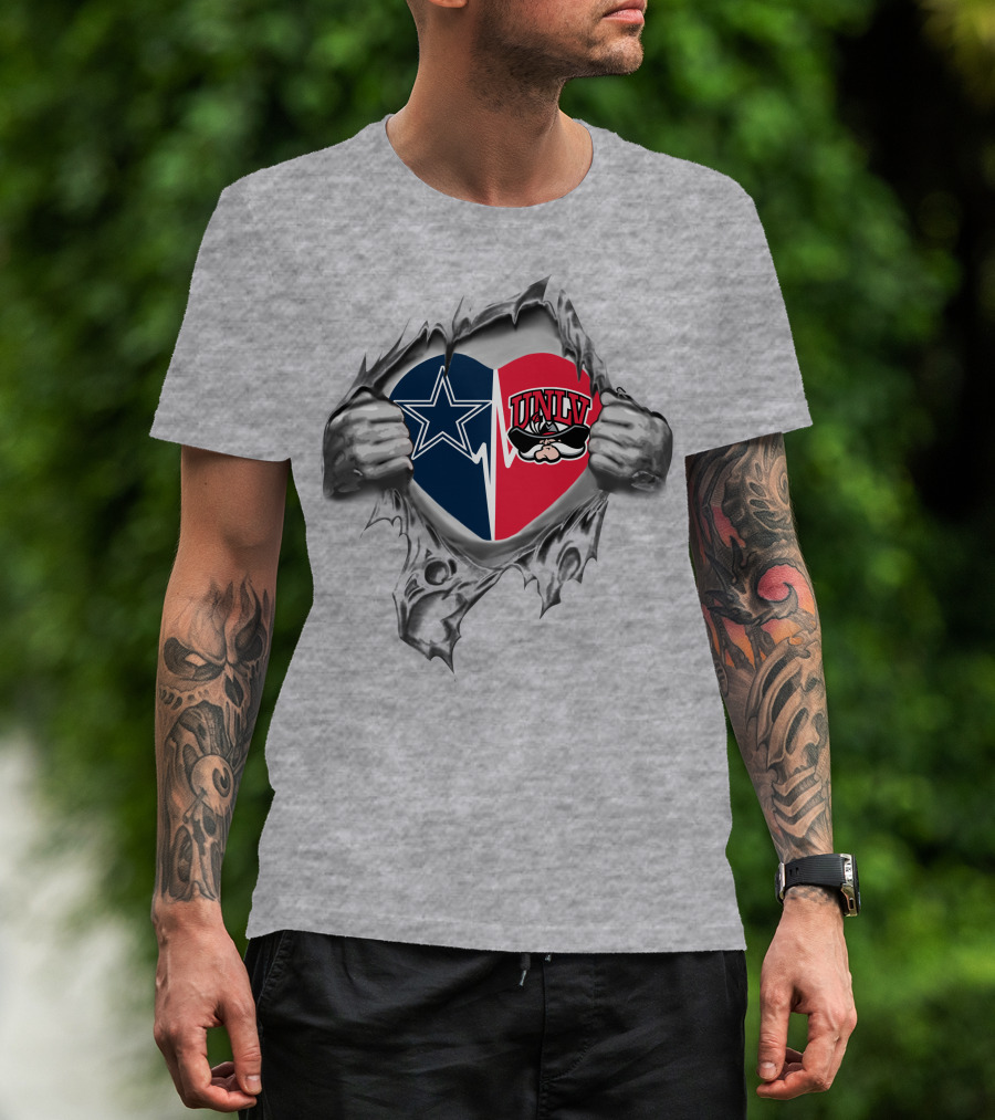 Cowboys Unlv Rebels Heart Combined Symbol With Iconic Logos T-Shirt