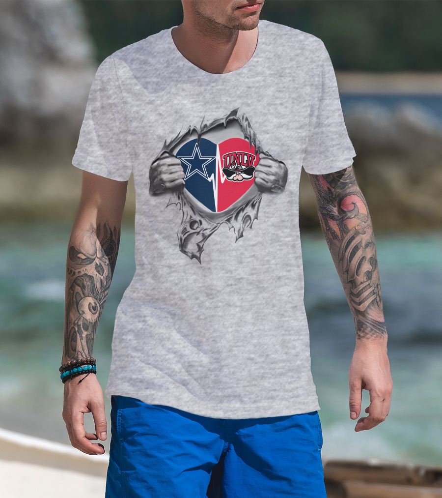 Cowboys Unlv Rebels Heart Combined Symbol With Iconic Logos T-Shirt