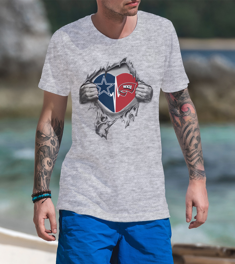 Cowboys Wku Hilltoppers Heart Torn Open T-Shirt