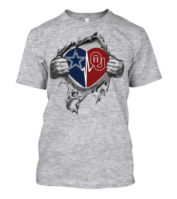 Cowboys Sooners Heart Revealed With Star And Ou Logos T-Shirt