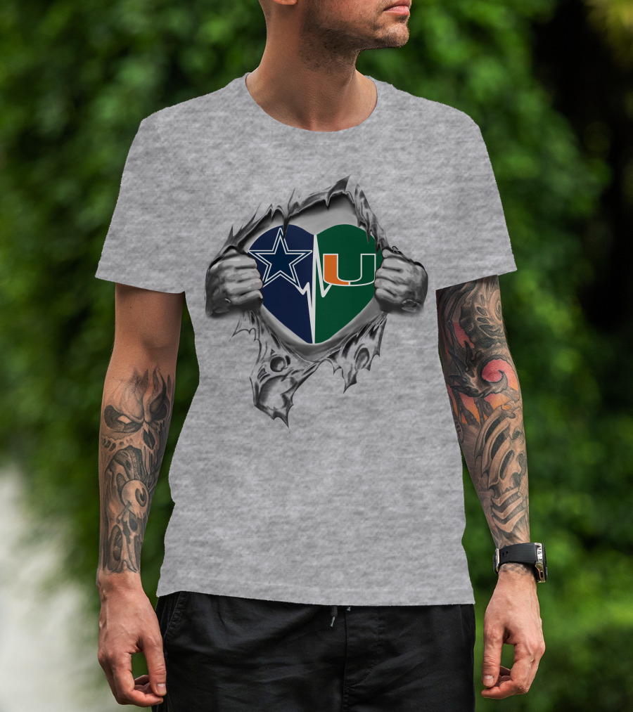 Cowboys Miami Hurricanes Heart Logo Rip T-Shirt
