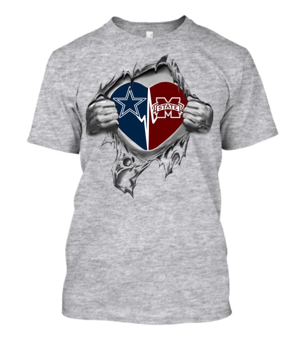 Cowboys Mississippi State Bulldogs Heart Split T-Shirt