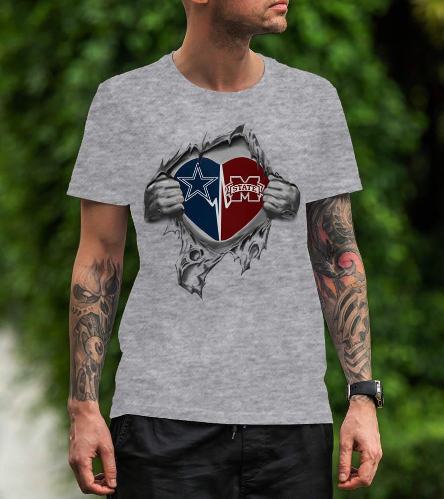 Cowboys Mississippi State Bulldogs Heart Split T-Shirt