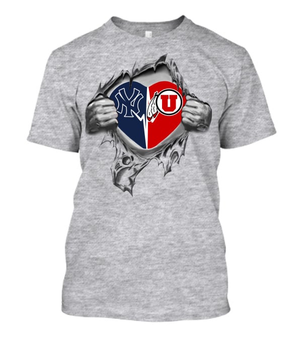 Yankees Utes Heart Symbol With Baseball And College Sports Logos T-Shirt