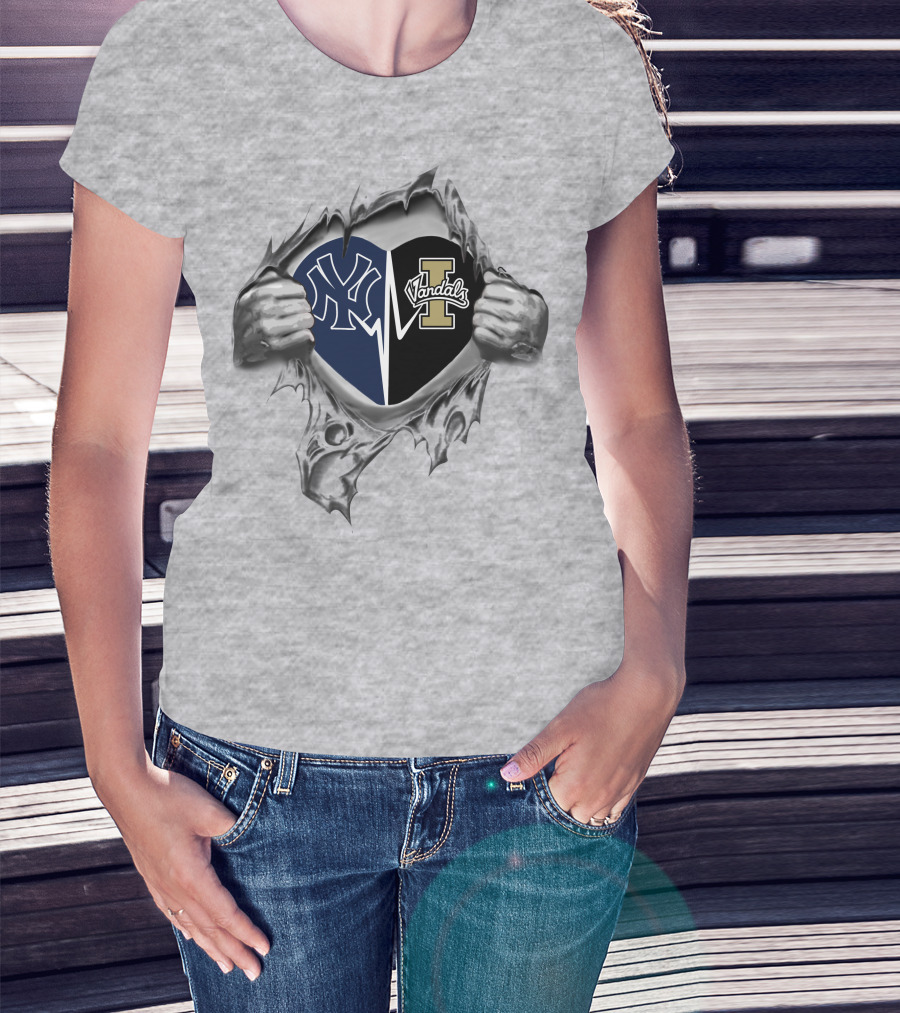 Yankees Vandals Heart Tear Design With Logos T-Shirt