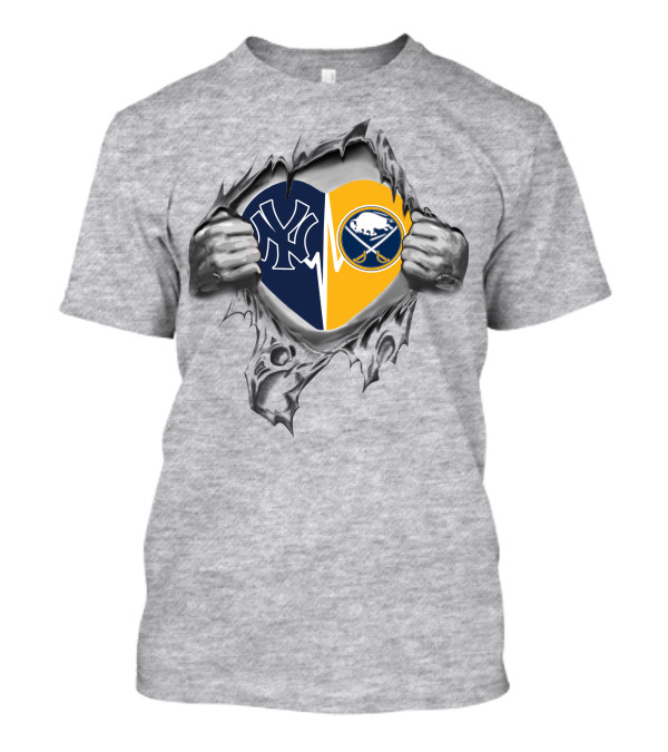 Yankees Buffalo Sabres Heart Design With Split Logo And Torn T-Shirt