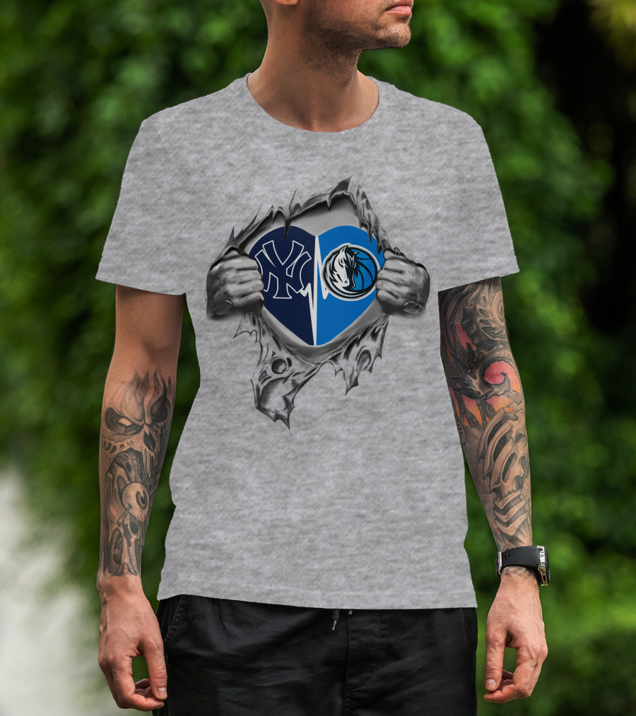 Yankees Dallas Mavericks Heart T-Shirt