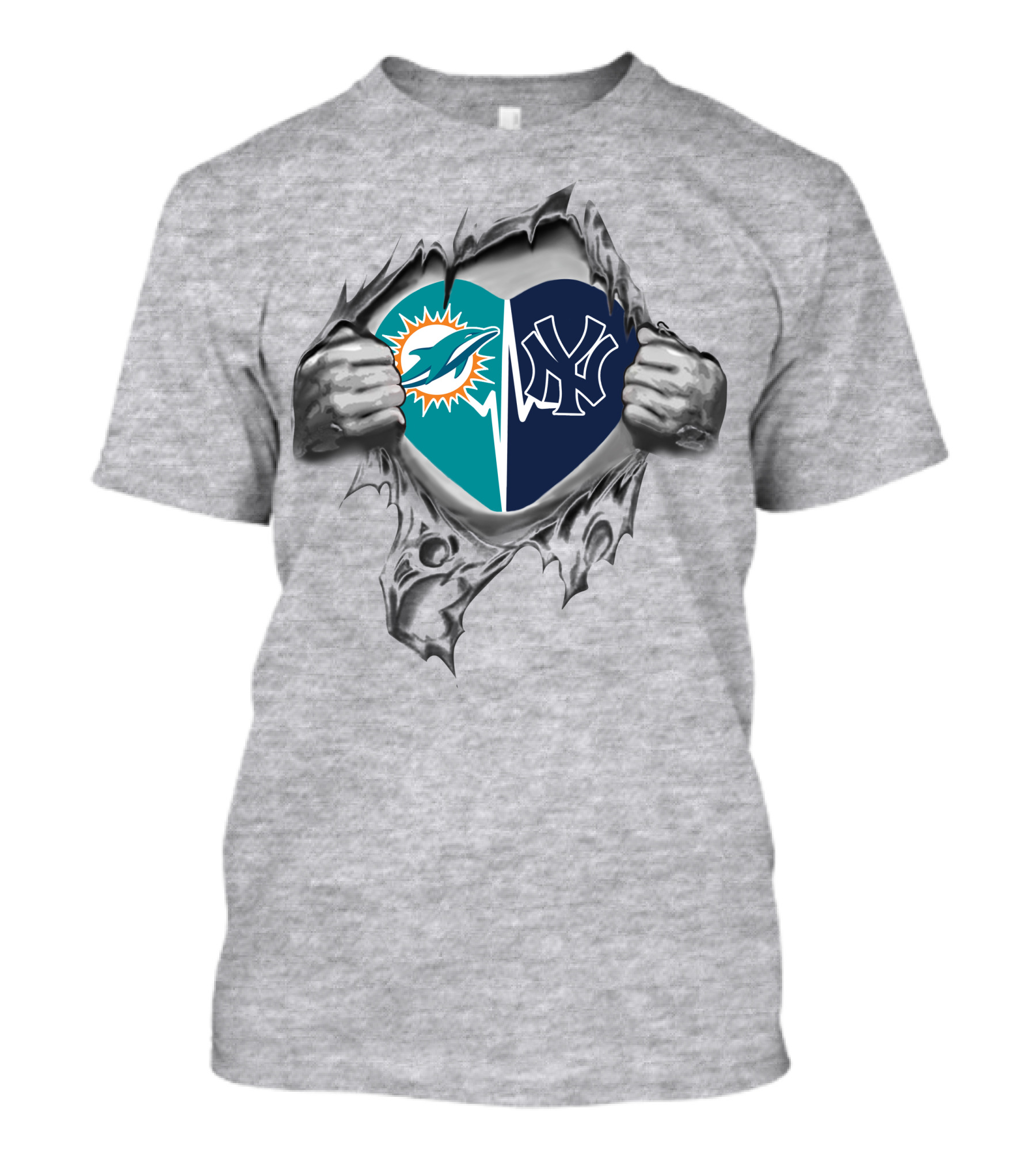 Yankees Miami Dolphins Split Heart Fan Passion T-Shirt