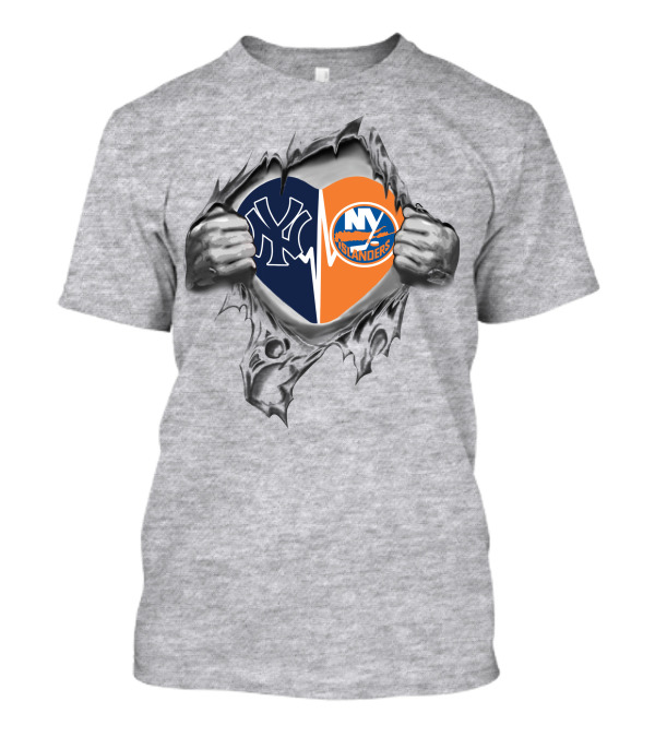 Yankees New York Islanders Heart Logo Rip T-Shirt