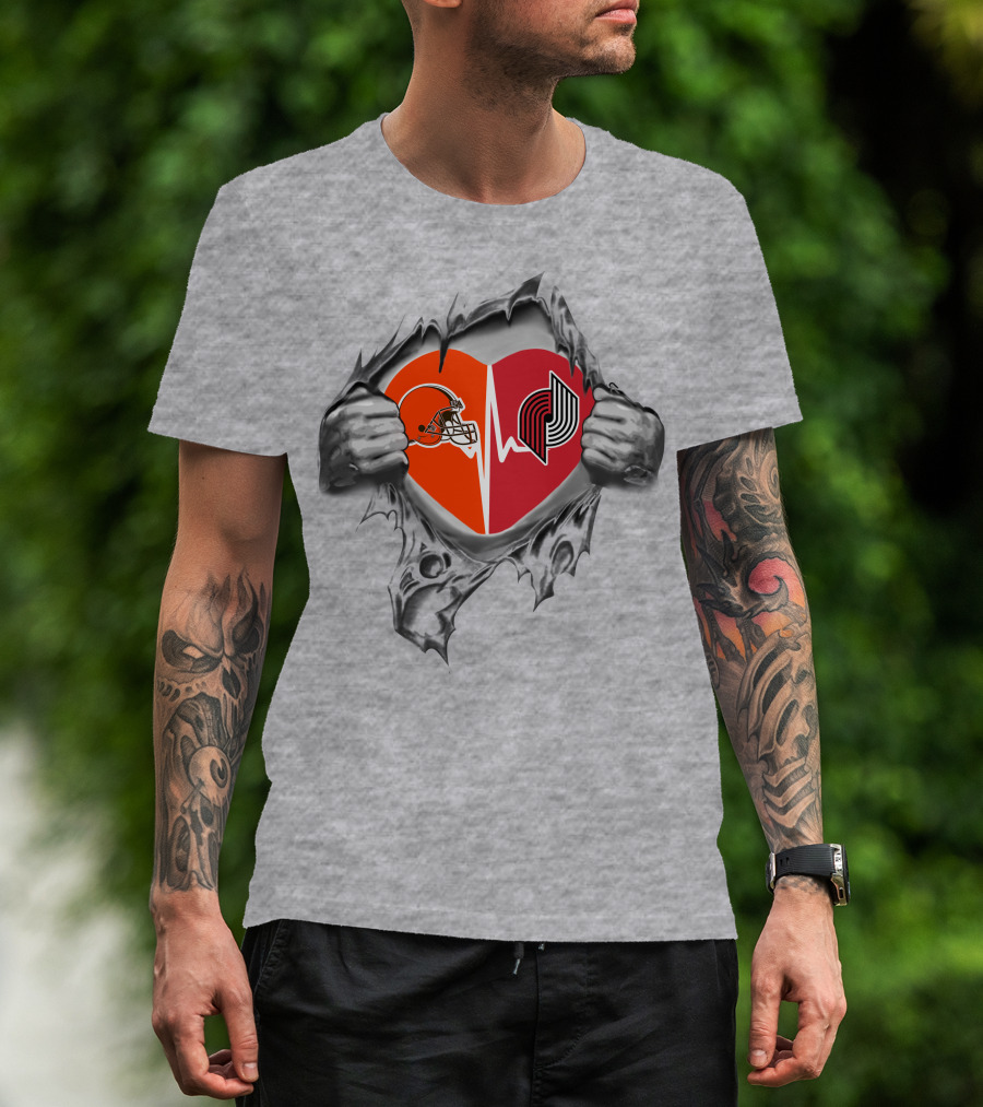 Cleveland Browns Portland Trail Blazers Heartbeat Fusion T-Shirt