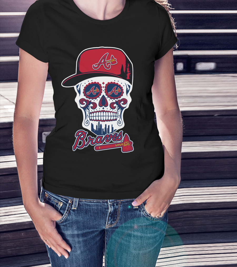 Atlanta Braves Skull With Red Cap And Braves T-Shirt