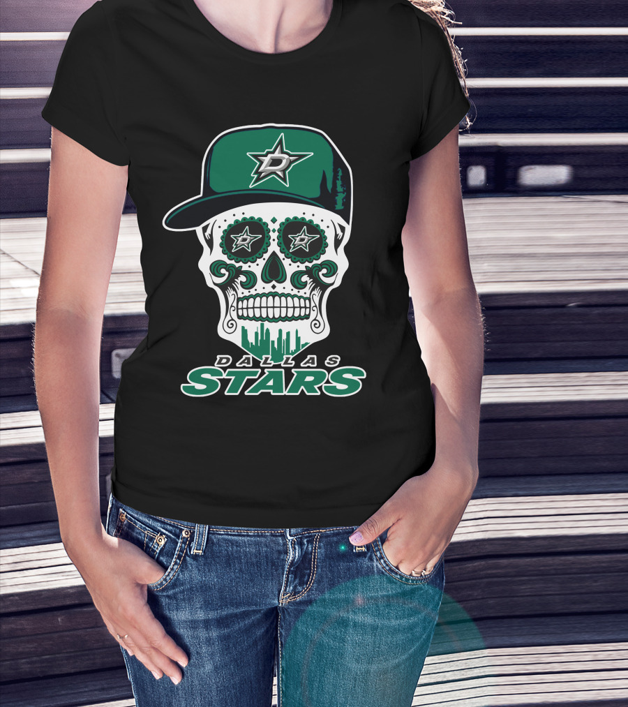 Dallas Stars Skull Dia De Los Muertos Baseball Cap T-Shirt