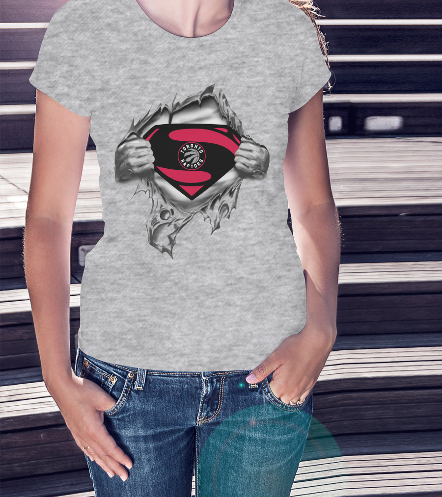 Toronto Raptors Superman Logo Rip Through T-Shirt