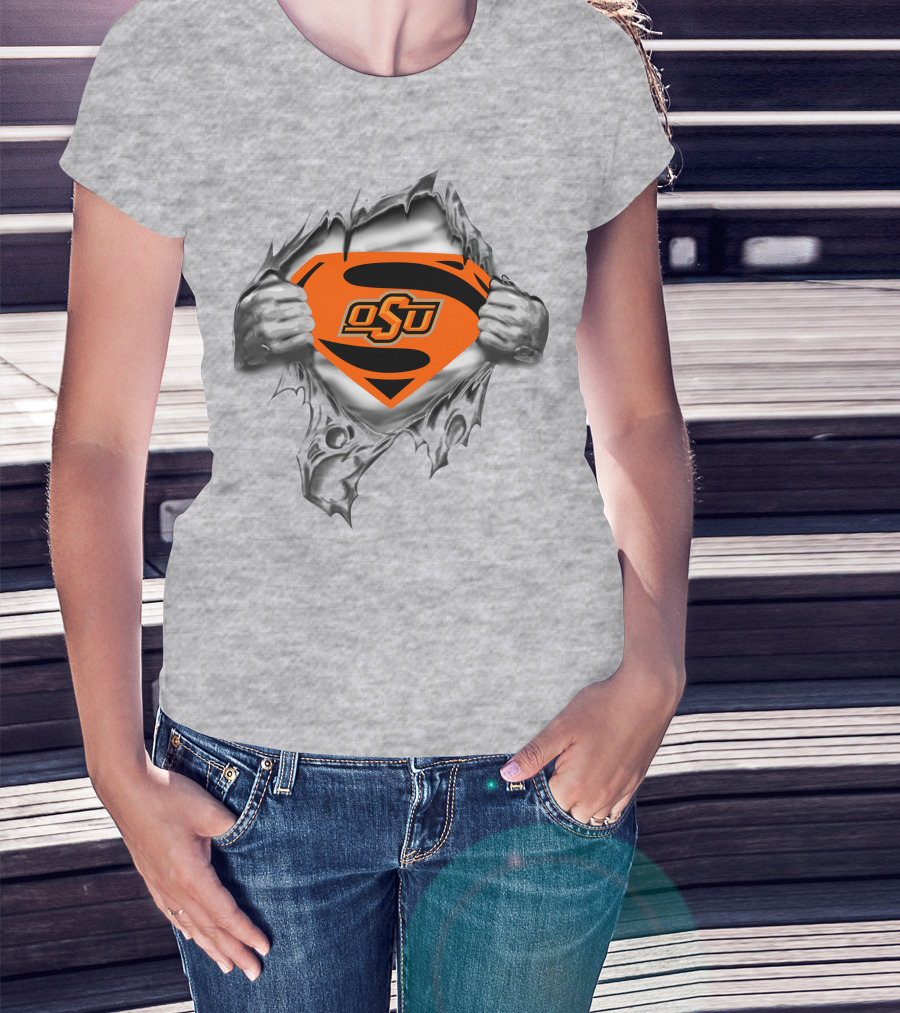 Oklahoma State Cowboys Osu Superman Logo Torn T-Shirt