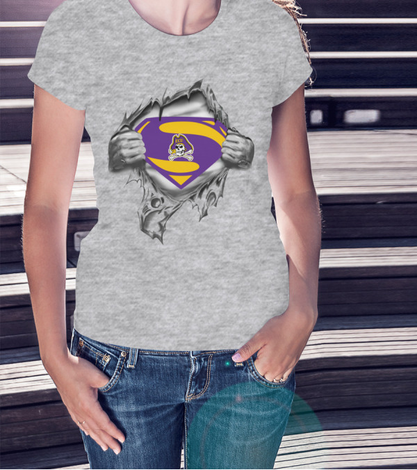 Ecu Pirates Superman Logo Burst Rugby Superhero Symbol T-Shirt