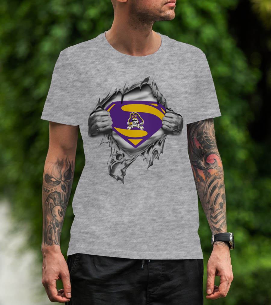 Ecu Pirates Superman Logo Burst Rugby Superhero Symbol T-Shirt