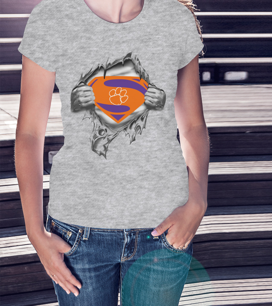 Clemson Tigers Superman Rip Style T-Shirt