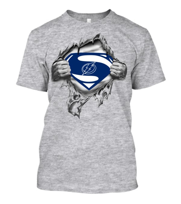 Tampa Bay Lightning Superman Logo Emblem Torn Chest T-Shirt