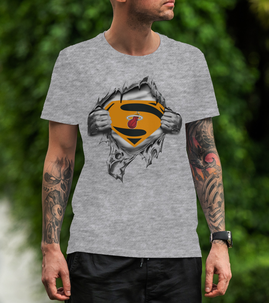 Superman Miami Heat Logo Reveal Aggressive Rip T-Shirt