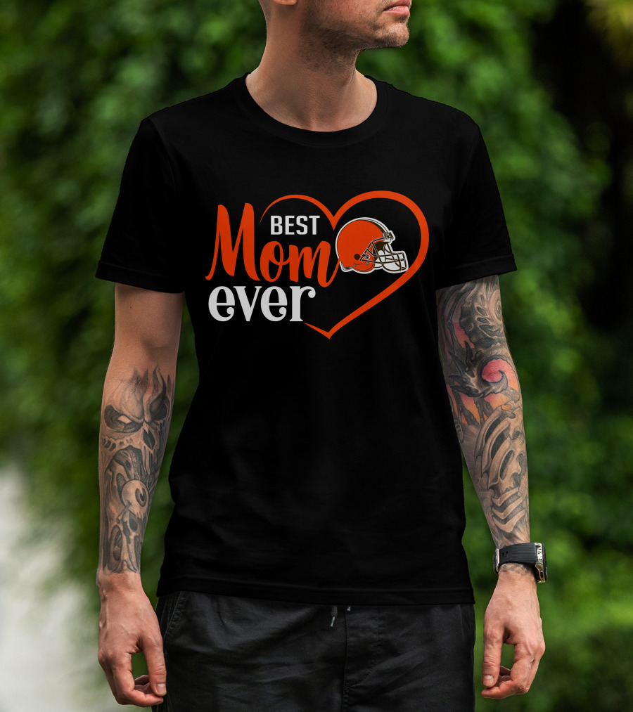 Cleveland Browns Best Mom Ever Heart Helmet T-Shirt