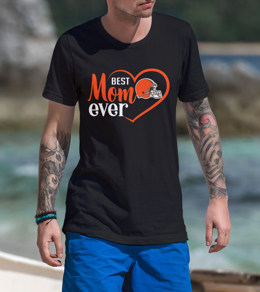 Cleveland Browns Best Mom Ever Heart Helmet T-Shirt