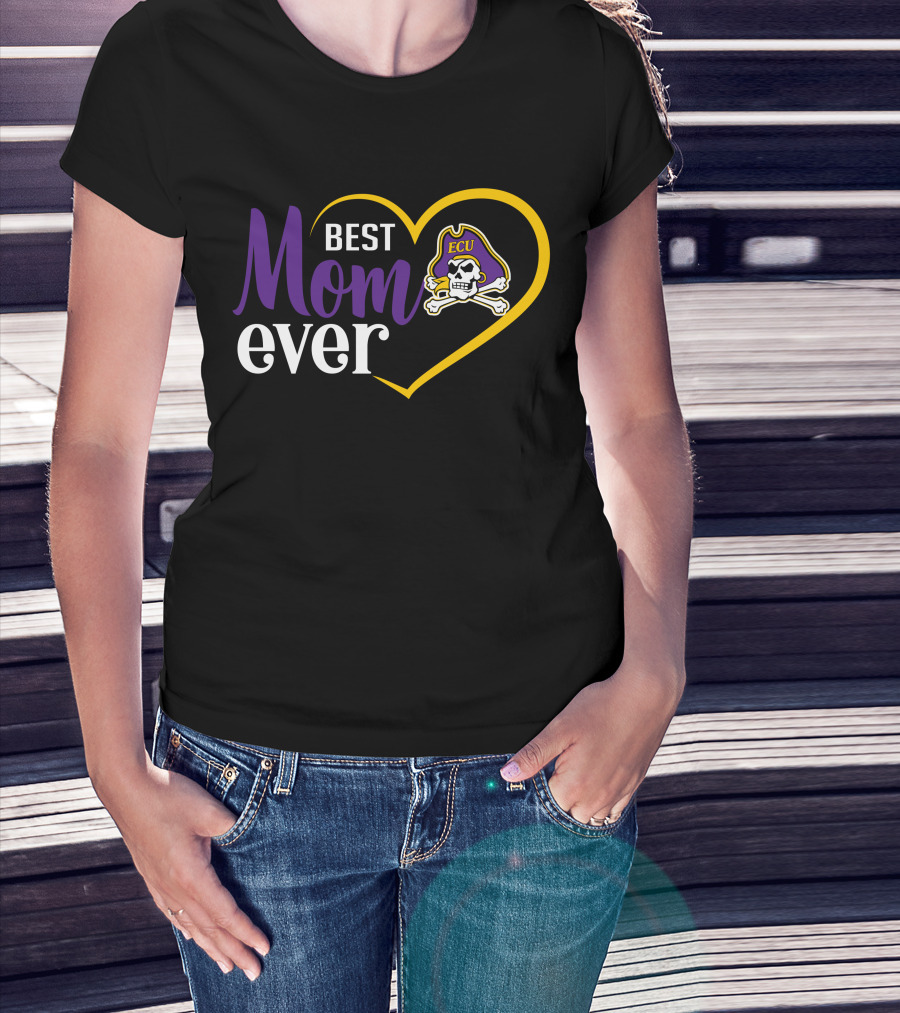 East Carolina Pirates Ecu Best Mom Ever Heart And Skull T-Shirt